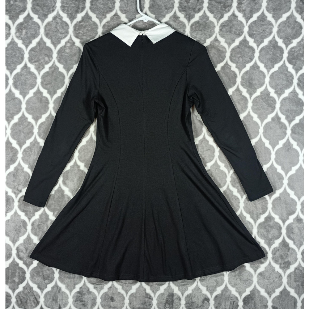Goth Wednesday Addams Style Black Dress XS Long Sleeve Collared Aphratit - Picture 4 of 10